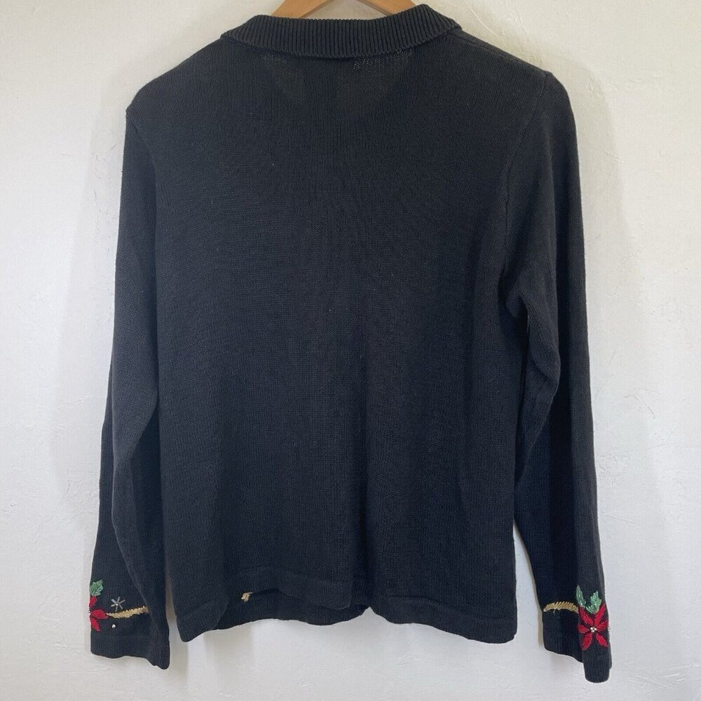 Vtg Victoria Jones Christmas Cardigan Sweater Black Embroidered Beaded Size S - Picture 2 of 10